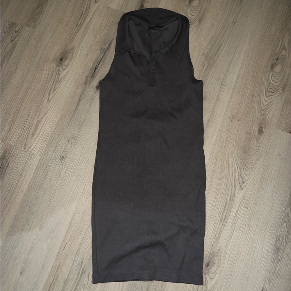 Dr. Denim Gray Ribbed Bodycon Dress Size XL | Collared, Button Placket